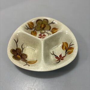 Radford Divided Ceramic Serving Dish 1970s Earth Tone Flowers Handpainted CHIP